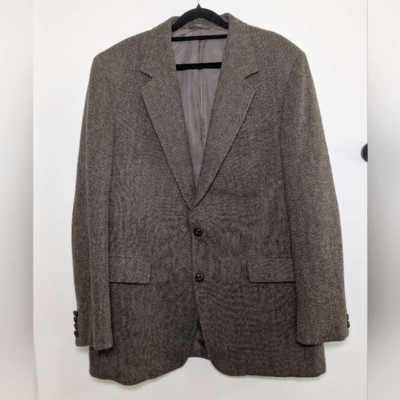 Vintage Neil Martin Gray New Wool Herringbone Blazer Elbow Patch Academic 44R - Picture 2 of 16